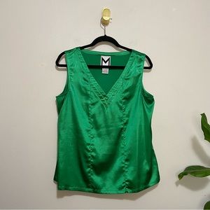 Marc Bouwer Green Satin V-Neck Blouse Tank Top